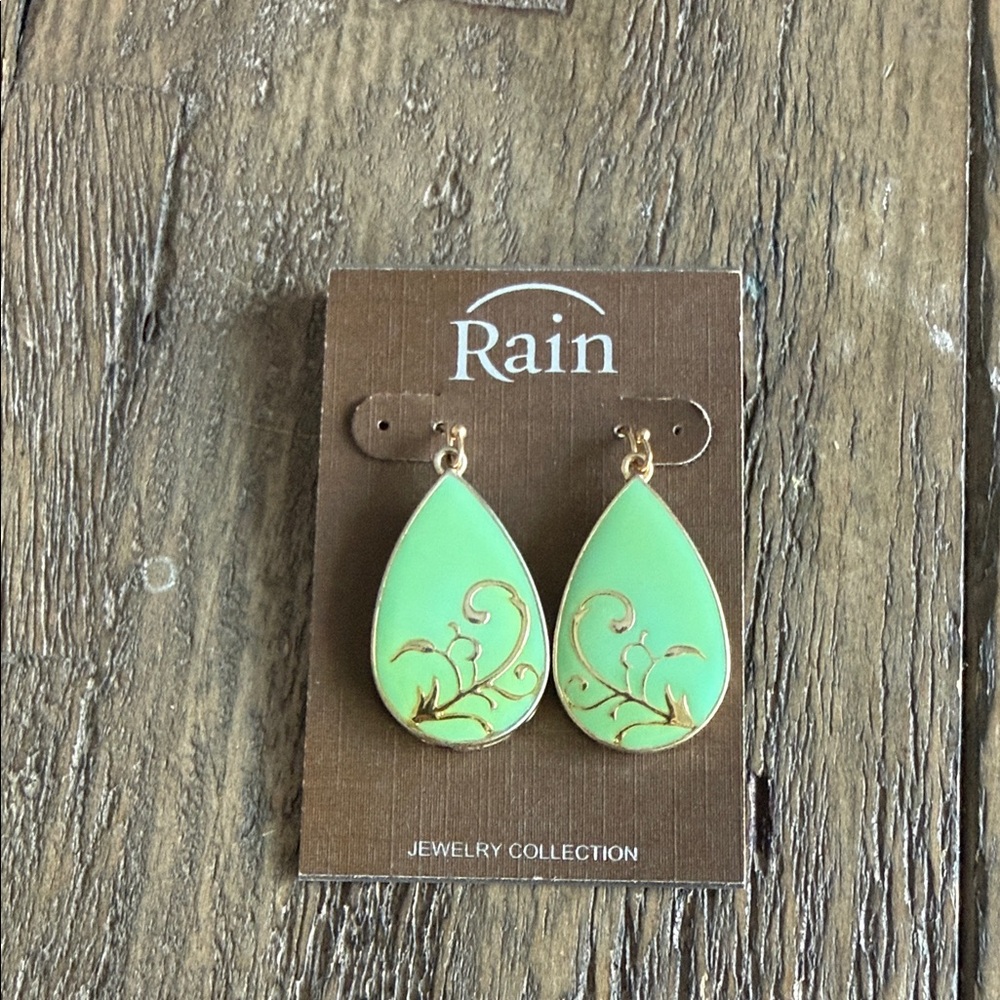 Green and Gold Teardrop Earrings